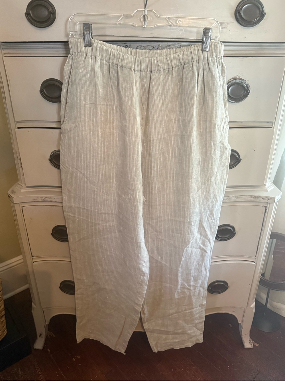 Flax Linen Elastic Waist Pants M